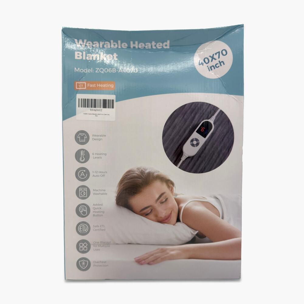 NWT FIGERM Flannel & Sherpa Wearable Heated Electric Blanket (40x70" Dark Grey) - Picture 9 of 11